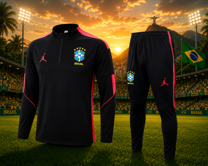 Conjunto Manga Larga Brasil entrenamiento 2026-2027 Negro/rojo