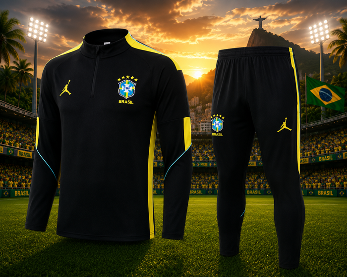 Conjunto Manga larga Brasil entrenamiento 2026-2027 Negro/Amarillo