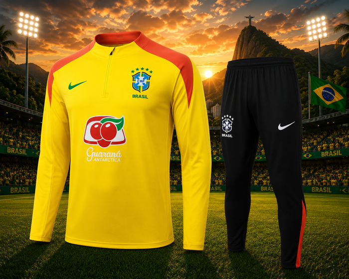 Conjunto de manga larga Brasil entrenamiento 2026 Negro/Amarillo